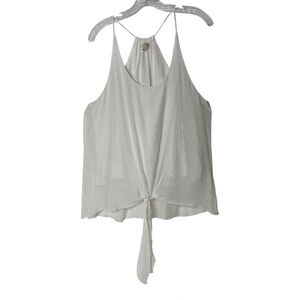 Umgee White Flowy Tank Top Tie Front Lined Beachy Pullover Women's Large